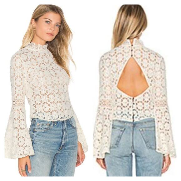 FREE PEOPLE Kiss & Bell Crochet Cut Out Top Lace Angelcore Fairy Boho Country M - Picture 1 of 13